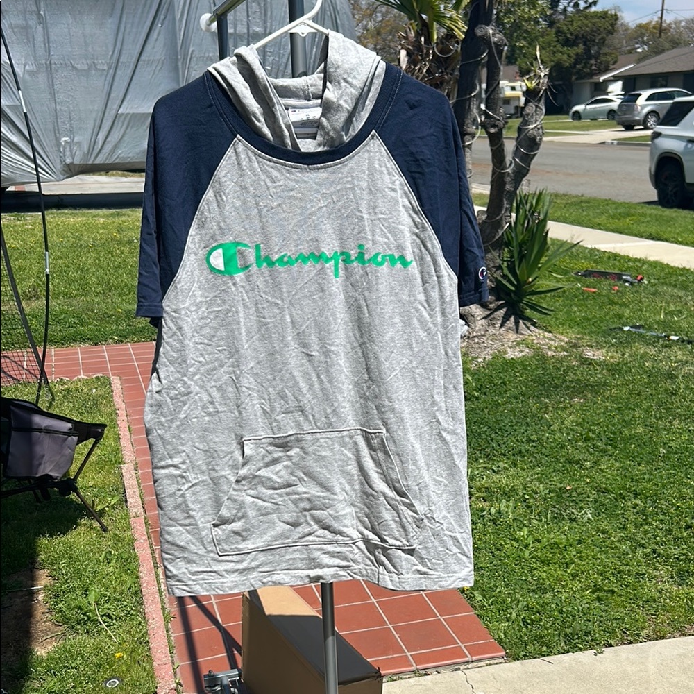 Champion Gray and Navy Hoodie T-Shirt
